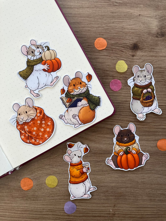Cosy Hammy Sticker Pack | Set of 6 Glossy Paper Stickers | Hamster Gift