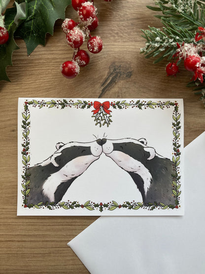 Badger Kisses | Cute Kissing Badger Christmas Card