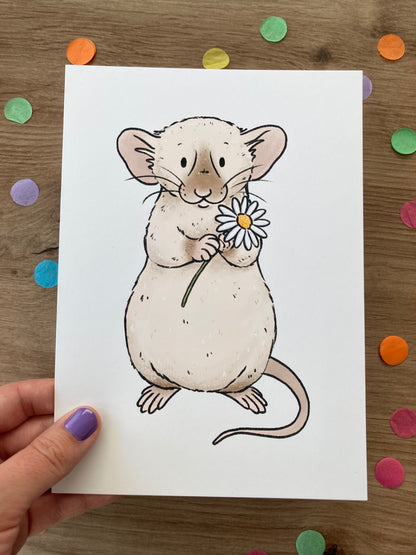 Daisy Rat | Cute Spring Rat Art Print | Rat Artwork