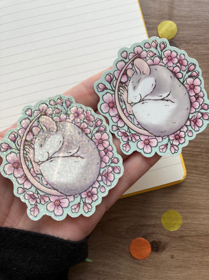 Cherry Blossom Rat Vinyl Sticker | Glossy or Holographic Vinyl Rat Sticker
