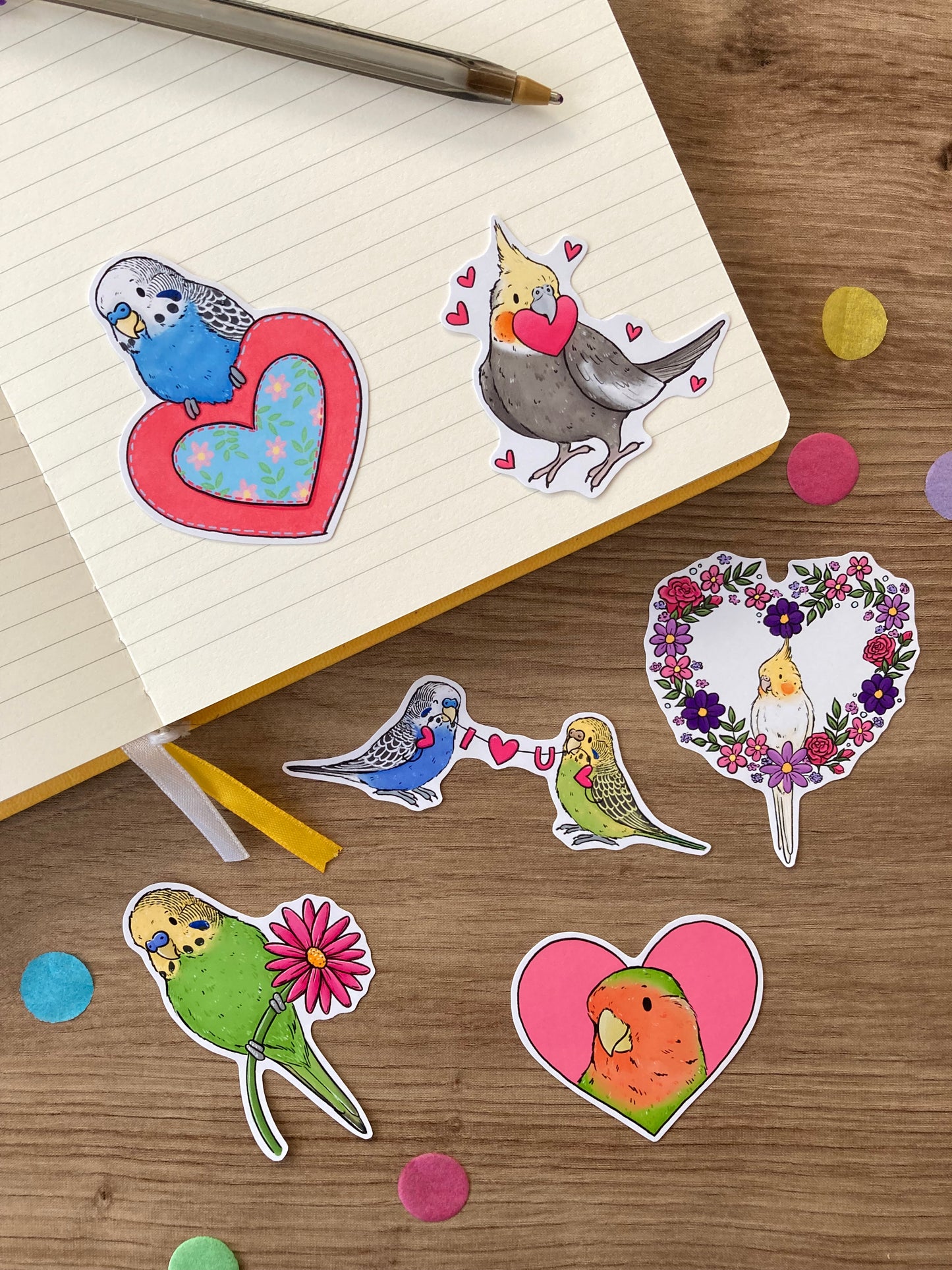 Love Bird Stickers | Set Of 6 pet Bird Stickers | Bird Gift
