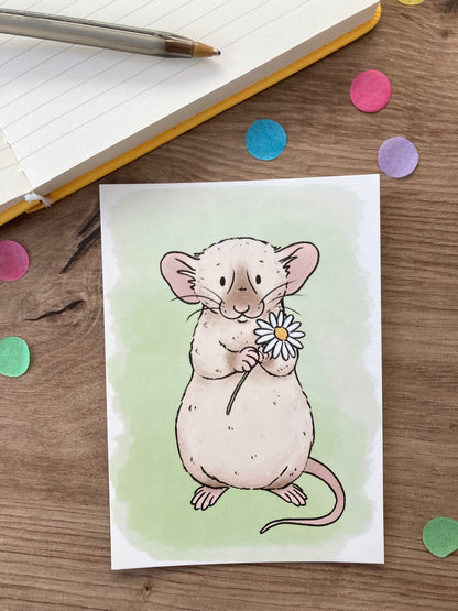 Daisy Rat | Spring Rat A6 Post Card | Rat Gift