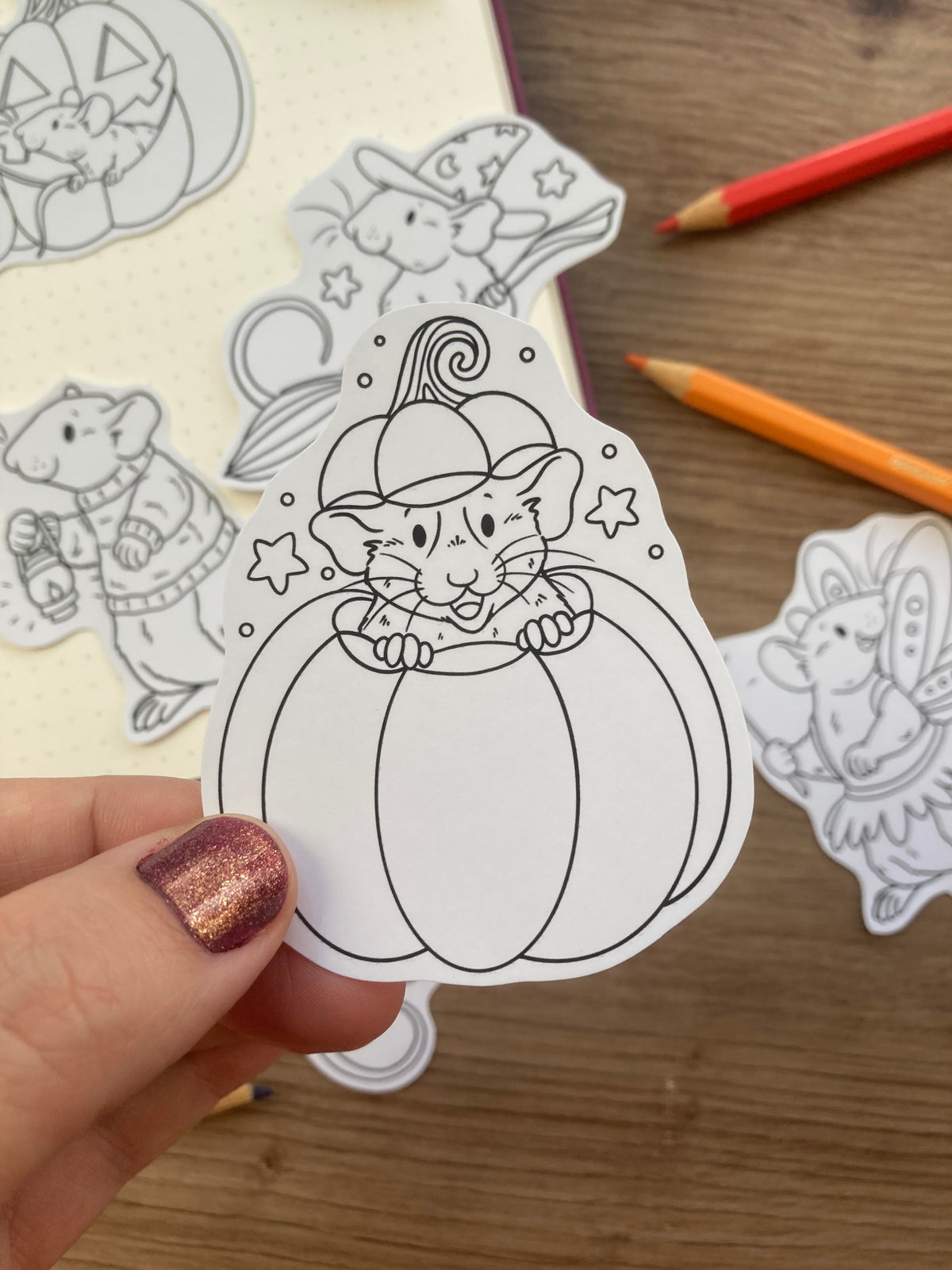 Colour Your Own Autumn Rat Stickers | Set Of 6 | Rat Gift