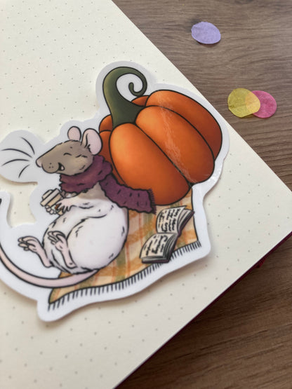 Cosy Autumn Rat Vinyl Sticker | Autumn Animal Art | Rat Gift