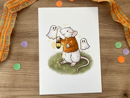 Ghost Party | Cute Rat Art Print | Autumn Rat Artwork