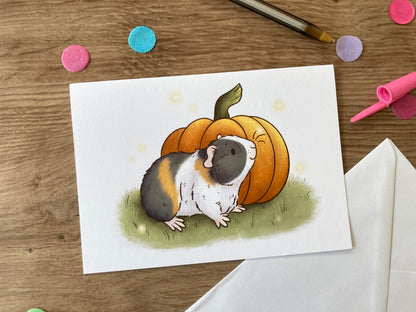 Pumpkin Guinea Pig | Cute Autumn guinea Pig Greeting Card | Guinea Pig Gift