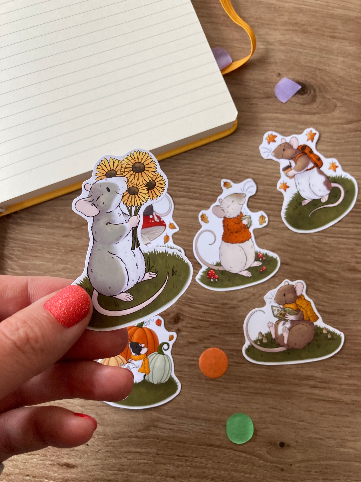 Autumn Ratties Sticker Pack | Pack Of 6 Cute Rat Stickers | Fun Glossy Paper Rat Stickers