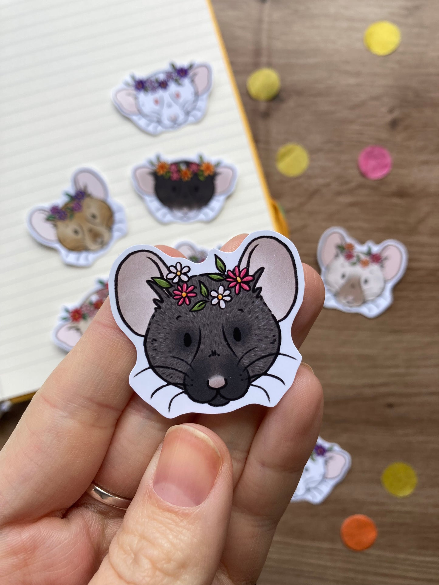 Flower Crown Rat Stickers | Pack Of 10 Cute Rat Stickers | Cute Spring Rat Glossy Stickers
