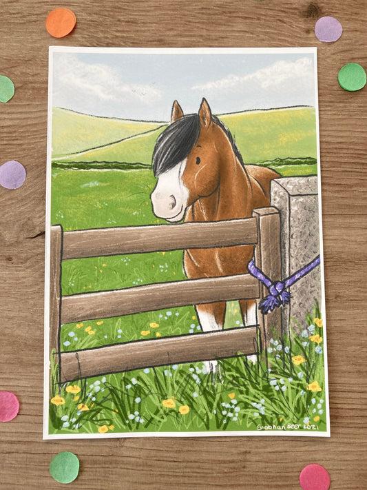 Summer Dreams | Cute Horse Art Print | Bay Horse Artwork
