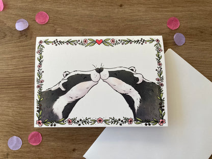 Spring Badger Kisses | Badger Greeting Card
