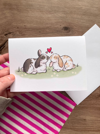 Bunny Kisses | Cute A6 Rabbit Greeting Card | Bunny Valentine's Card