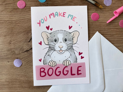 You Make Me Boggle | Cute Fancy Rat Greeting Card | Pet Rat Valentine