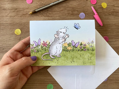 Spring Ratty | Cute Spring Rat Blank Greeting Card | Fancy Rat Gift