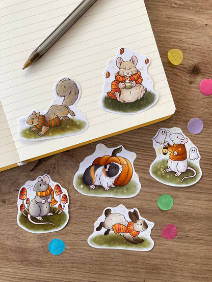 Autumn Animal Stickers | Set of 6 Cute Autumn Themed Animal Stickers