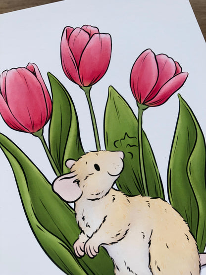 Tulip Rat Art Print | Flower Rat Wall Art