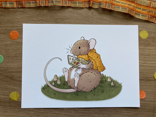 Nature reading rat art print | Cute Rat Art Print | Autumn Rat Artwork