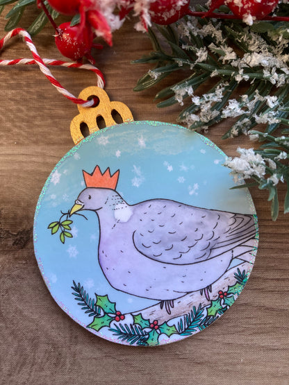 Festive Pigeon | Cute Wood Pigeon Christmas Tree Bauble