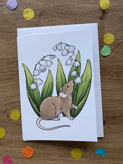 Lily Of The Valley Rat Greeting Card | Flower Rat A6 Greeting Card