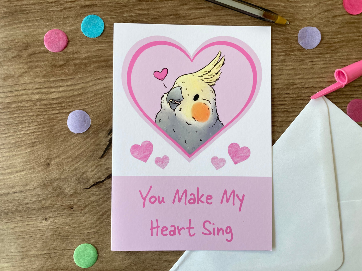 You Make My Heart Sing | Cute Cockatiel Blank Greeting Card | Cockatiel Love Card