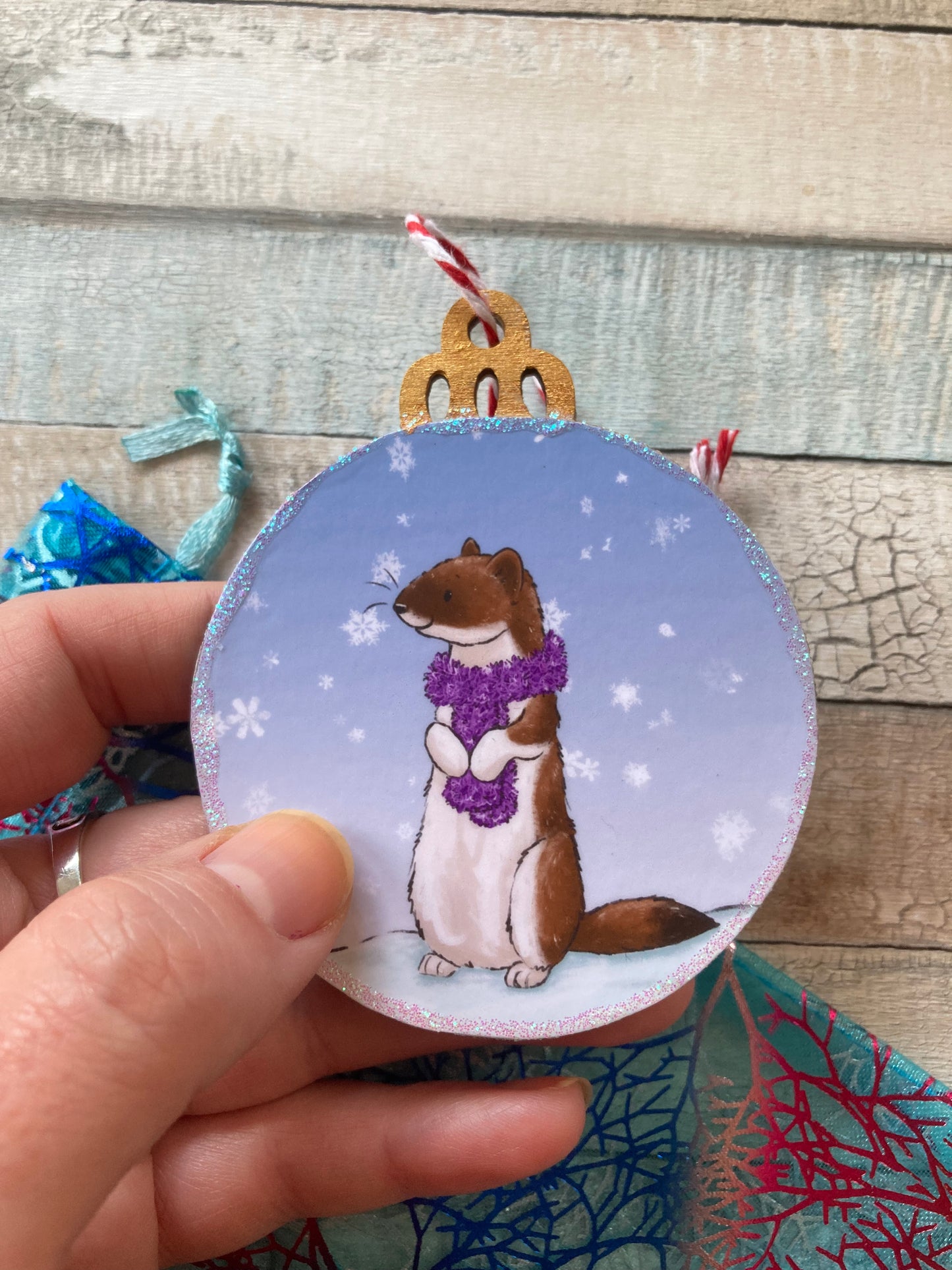 Snowy Stoat | Cute Stoat Christmas Tree Bauble