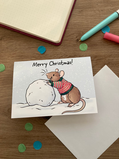 Snow Ball Rat Christmas Card | Blank A6 Greeting Card | Rat Gift