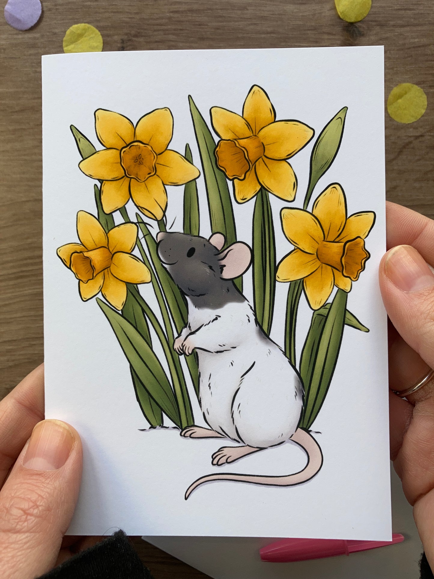 Daffodil Rat Greeting Card | Flower Rat A6 Greeting Card