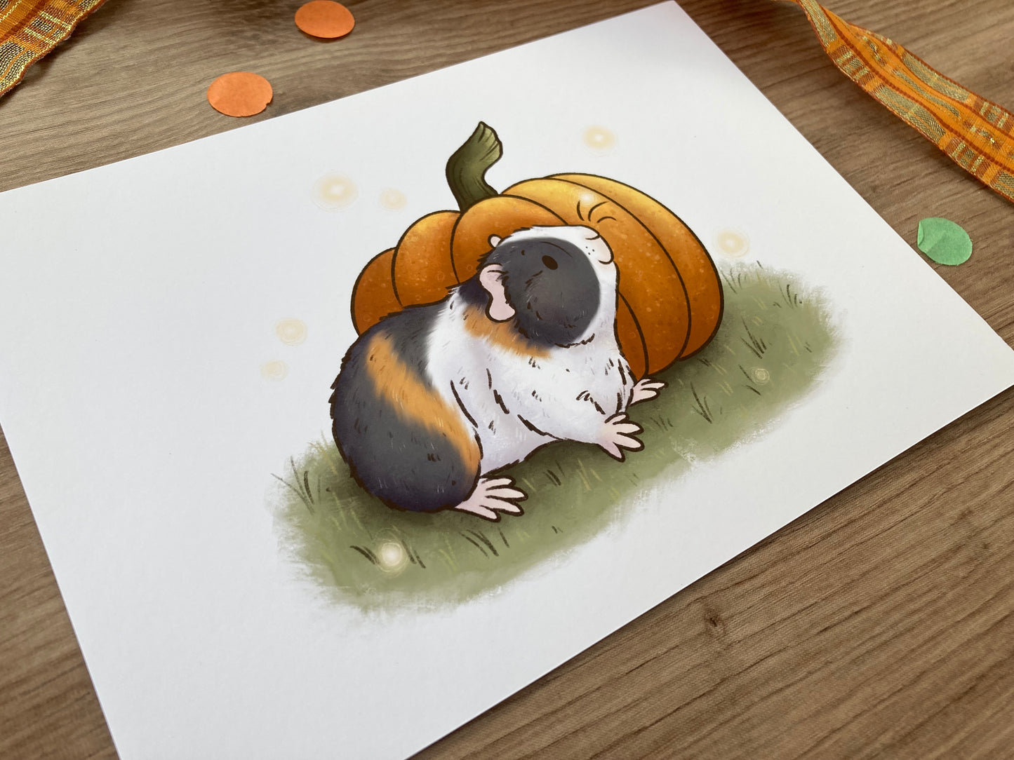 Pumpkin Spice | Cute Guinea Pig Art Print | Autumn Animal Artwork