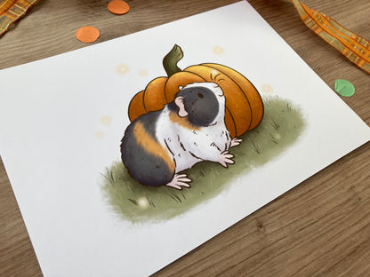 Pumpkin Spice | Cute Guinea Pig Art Print | Autumn Animal Artwork