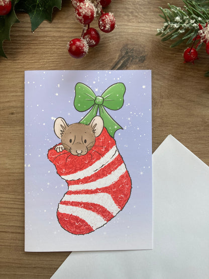 Hammy Stocking A6 Christmas Card - Hamster Blank Greeting Card - Christmas Hamster Card
