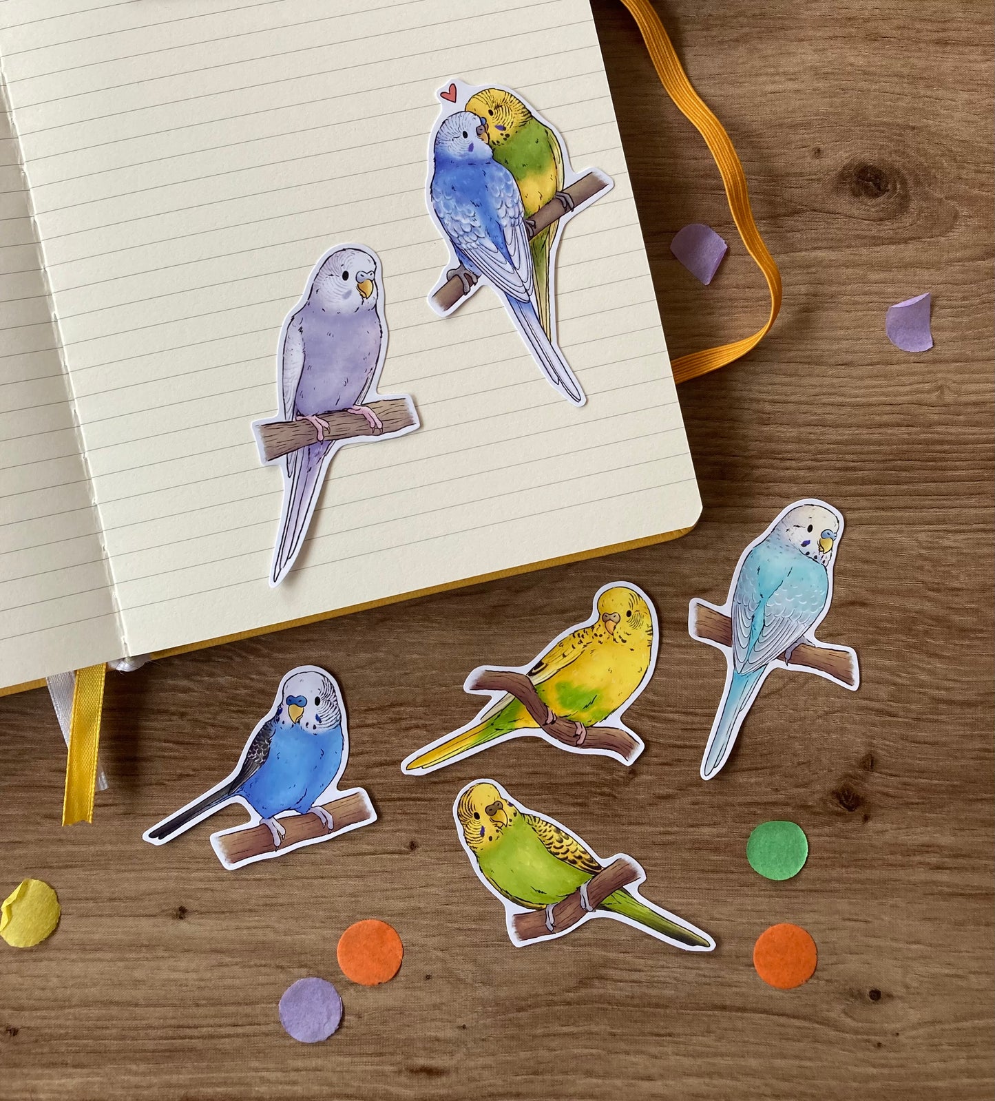 Budgie Stickers | Pack Of 6 Glossy Paper Stickers | Cute Budgie Stationery