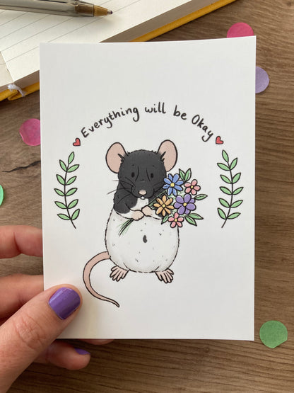 Everything Will Be Okay | Cute A6 Rat Postcard | Rat Gift