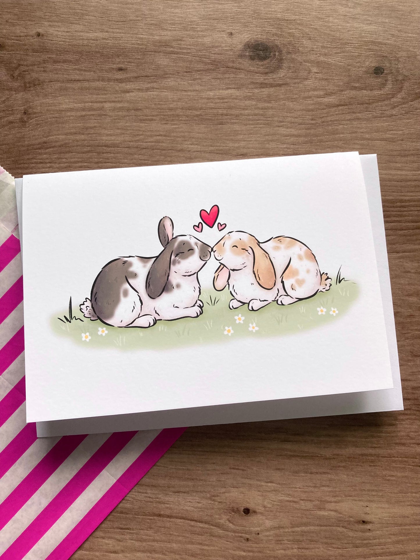 Bunny Kisses | Cute A6 Rabbit Greeting Card | Bunny Valentine's Card