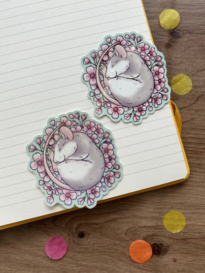 Cherry Blossom Rat Vinyl Sticker | Glossy or Holographic Vinyl Rat Sticker