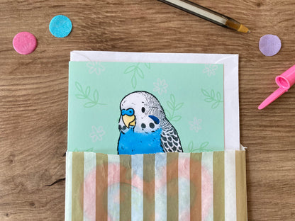 Budgie Heart | Blue Budgie Blank Greeting Card | Blue Budgie Gift