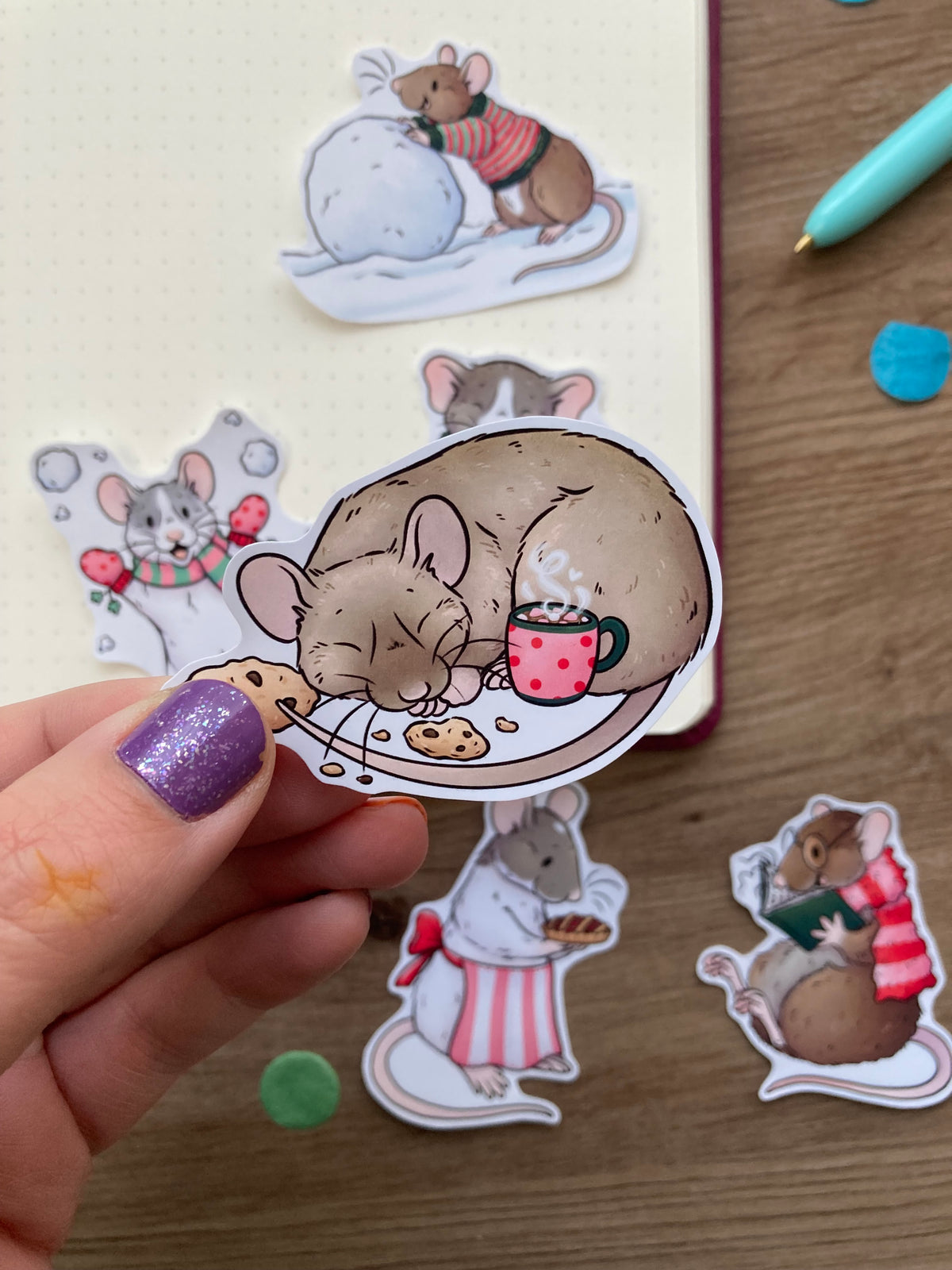 Winter Rats Sticker Pack | Set Of 6 Glossy Paper Stickers | Rat Gift
