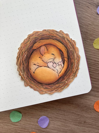 Sleepy Dormouse Vinyl Sticker | Mouse Art | Wildlife Gift