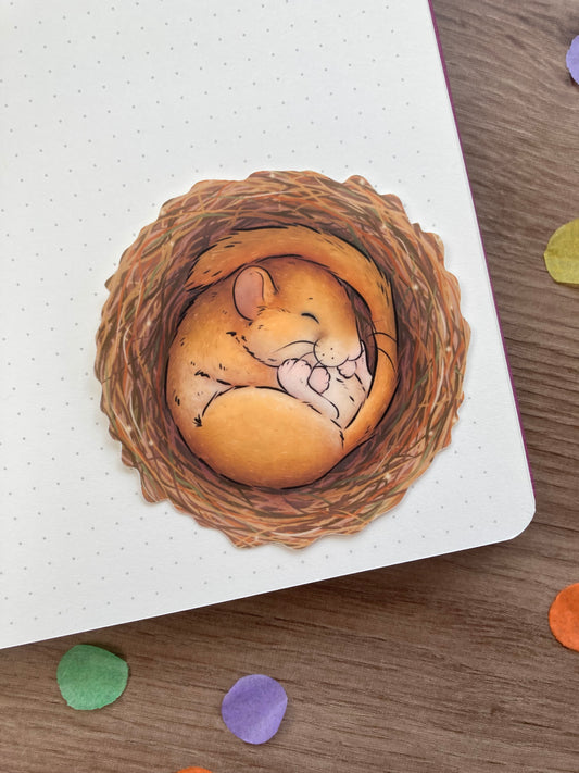 Sleepy Dormouse Vinyl Sticker | Mouse Art | Wildlife Gift
