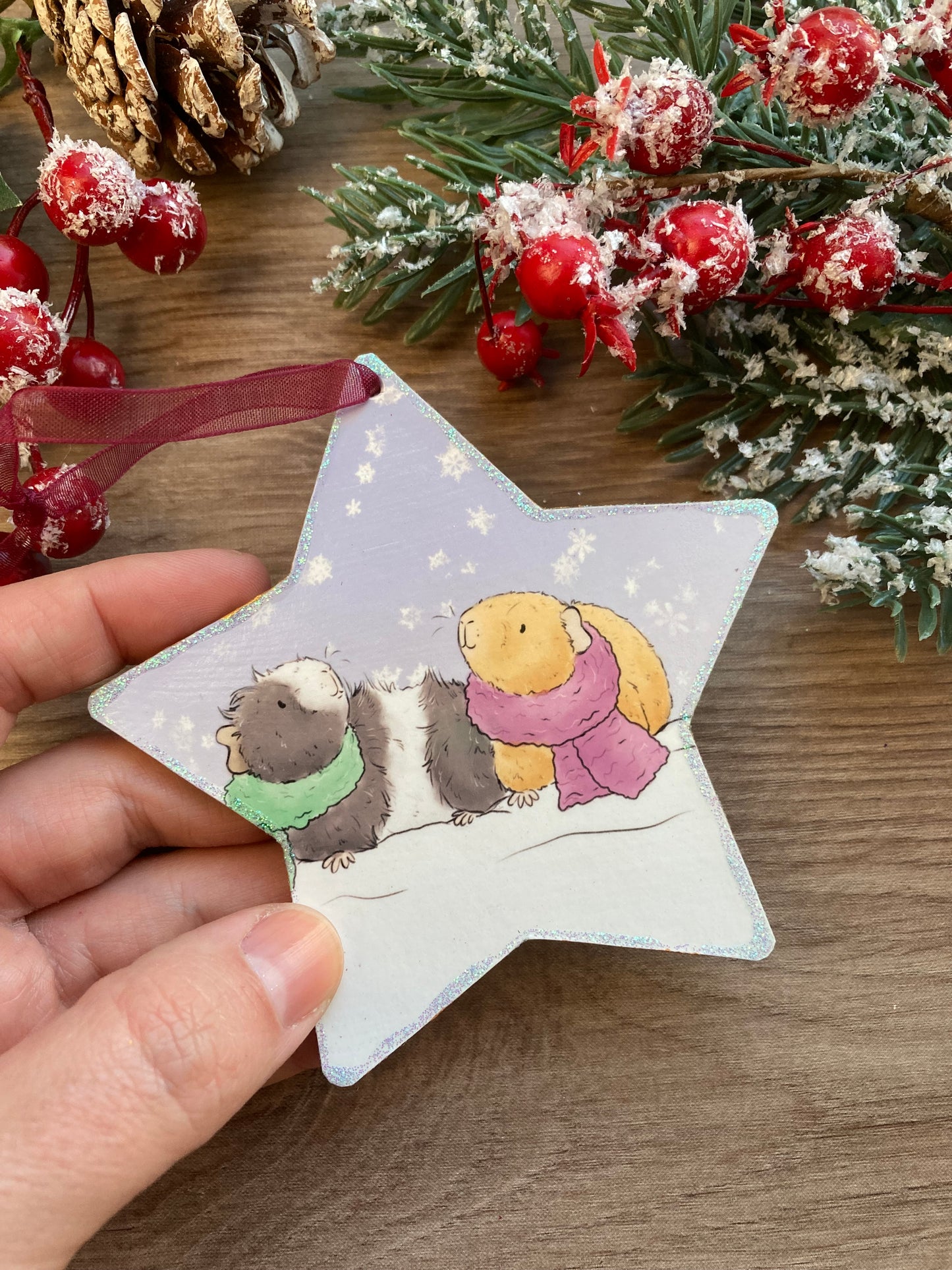 Guinea Pigs Star Tree Decoration - Cute Guinea Pig Christmas Hanging Tree Ornament - Fun Guinea Pig Christmas Gift