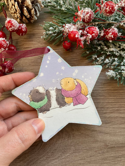 Guinea Pigs Star Tree Decoration - Cute Guinea Pig Christmas Hanging Tree Ornament - Fun Guinea Pig Christmas Gift