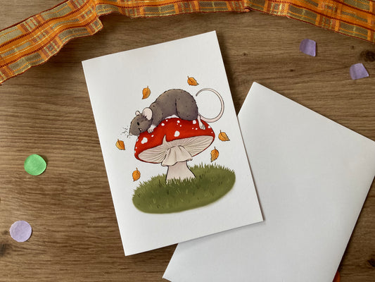 Toadstool Ratty | Cute Autumn Rat Blank Greeting Card | Fun Pet Rat Gift
