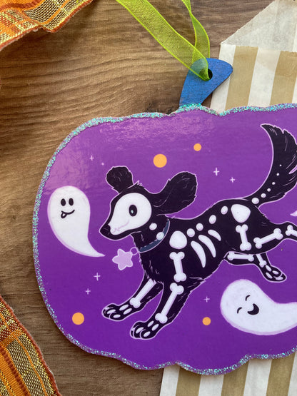Shadow The Dog - Spooky Gang Halloween Hanging Decoration - Wooden Pumpkin Hanging Ornament - Handmade Halloween Dog Ornament