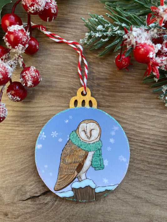 Snowy Barn Owl | Cute Winter Owl Christmas Tree Bauble