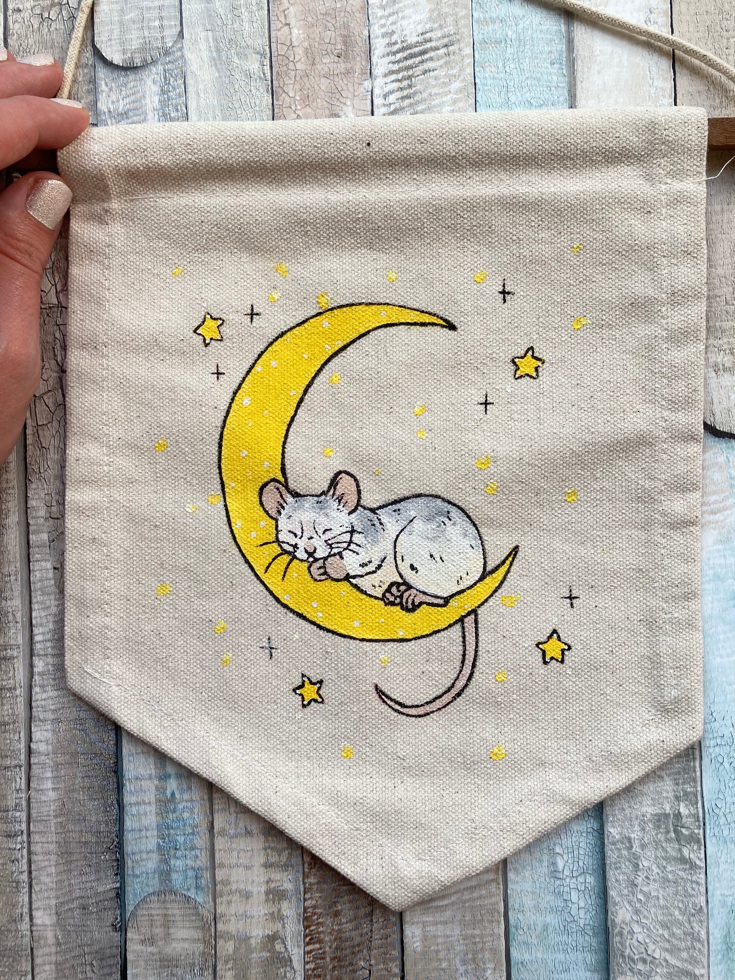 Moon Rat | Original Painting | Hand painted Rat Banner | OOAK