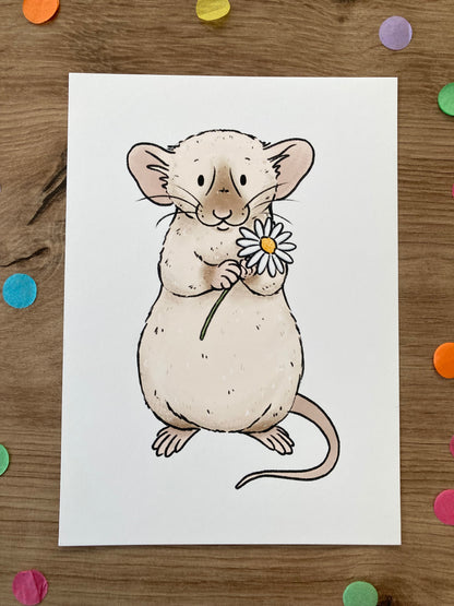 Daisy Rat | Cute Spring Rat Art Print | Rat Artwork