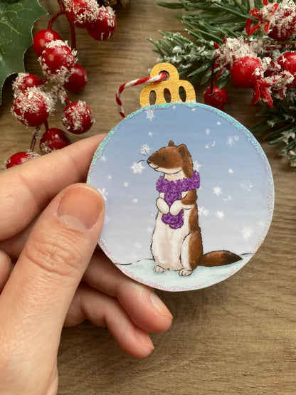Snowy Stoat | Cute Stoat Christmas Tree Bauble