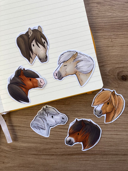 Pony Stickers | Pack Of 6 Glossy Pony Stickers | Cute Pony Faces Stickers