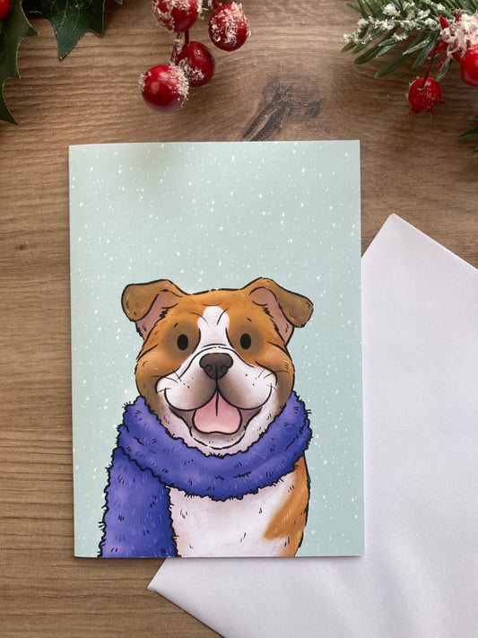 Winter Bulldog | Cute Bulldog Greeting card | Bulldog Christmas Card