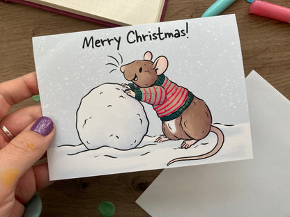 Snow Ball Rat Christmas Card | Blank A6 Greeting Card | Rat Gift