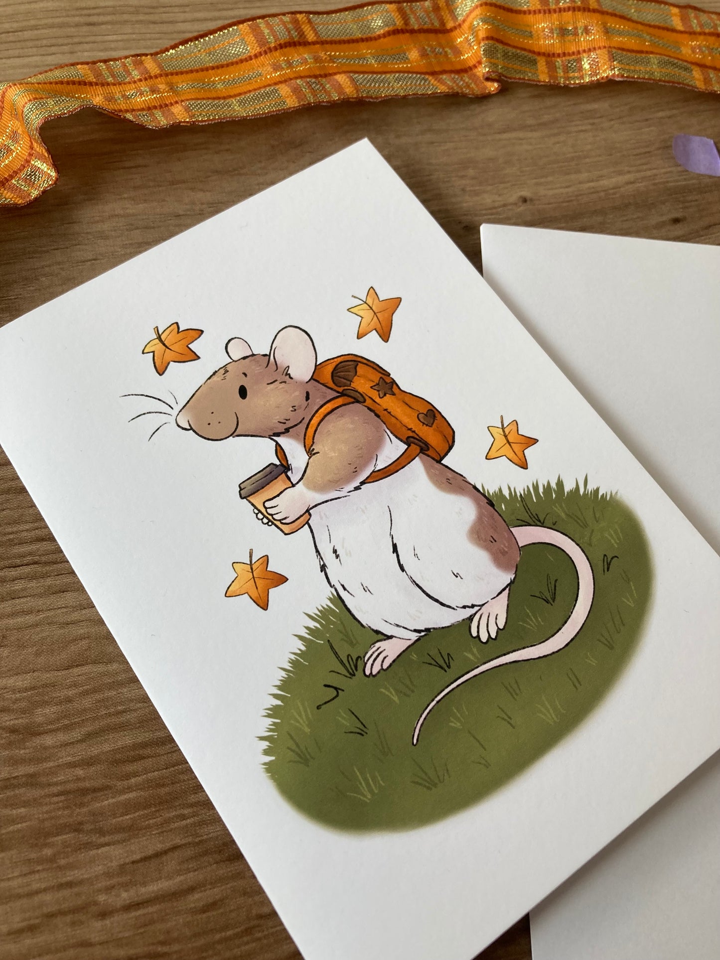 Autumn Adventures | Cute Autumn Rat Blank Greeting Card