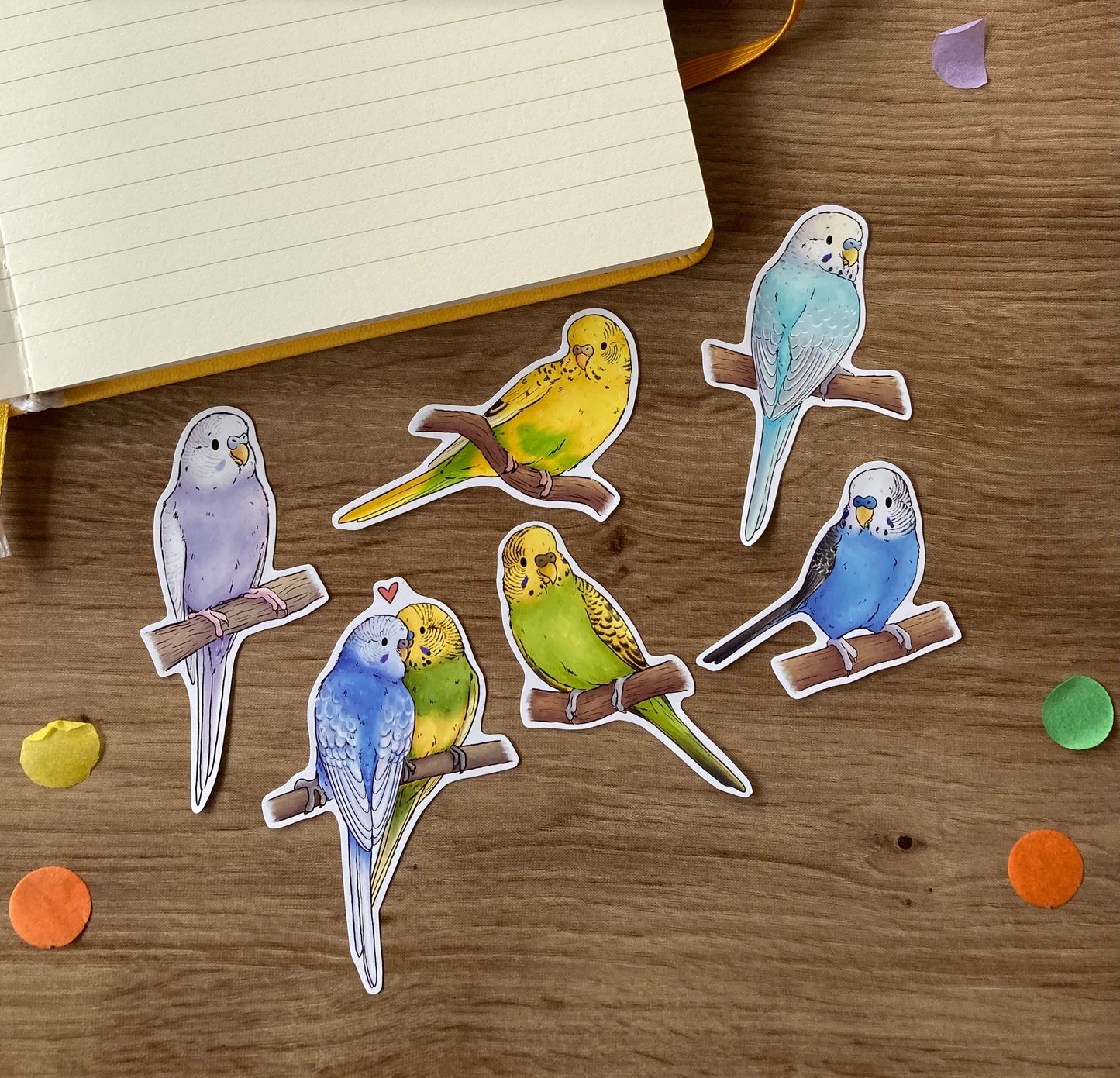 Budgie Stickers | Pack Of 6 Glossy Paper Stickers | Cute Budgie Stationery